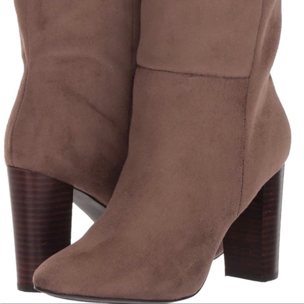 🆕 NWT Tan Faux Suede‎ Mid Calf Boots With Block Heels, Size 7, By Report​​